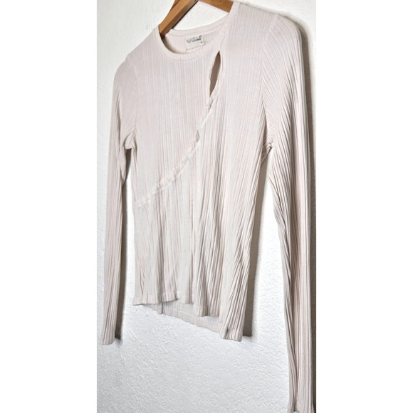 Naelle Top Womens Medium Ivory Knit Ribbed Cut Out Basic Edgy Minimalist Stretch - Picture 3 of 8